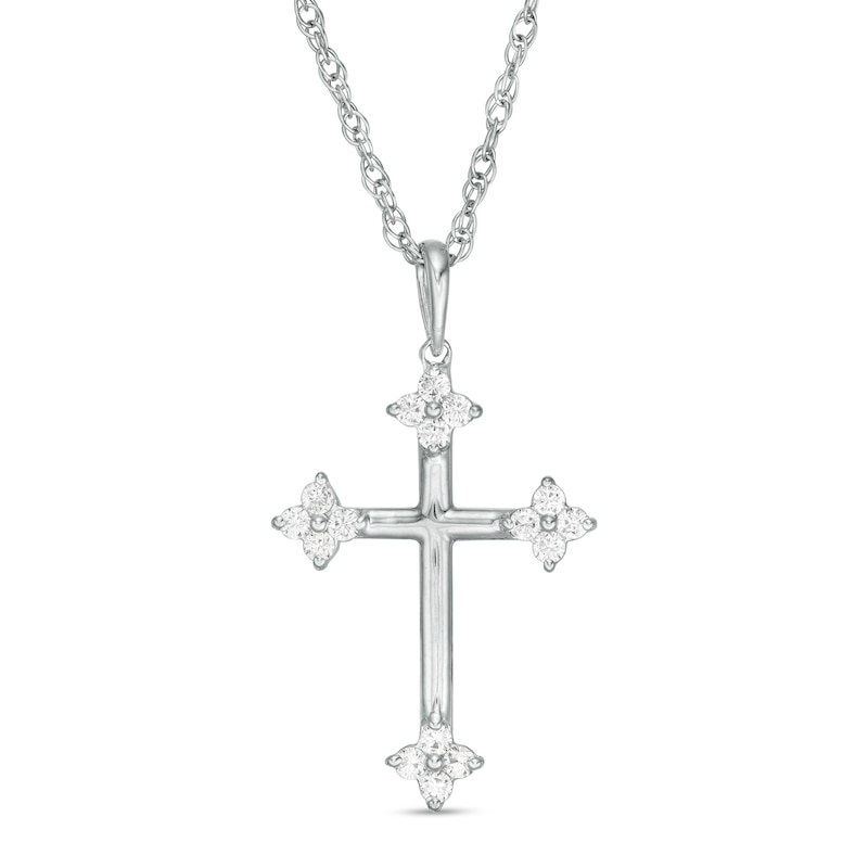 0.145 CT. T.W. Diamond Clover Cross Pendant in 10K Gold