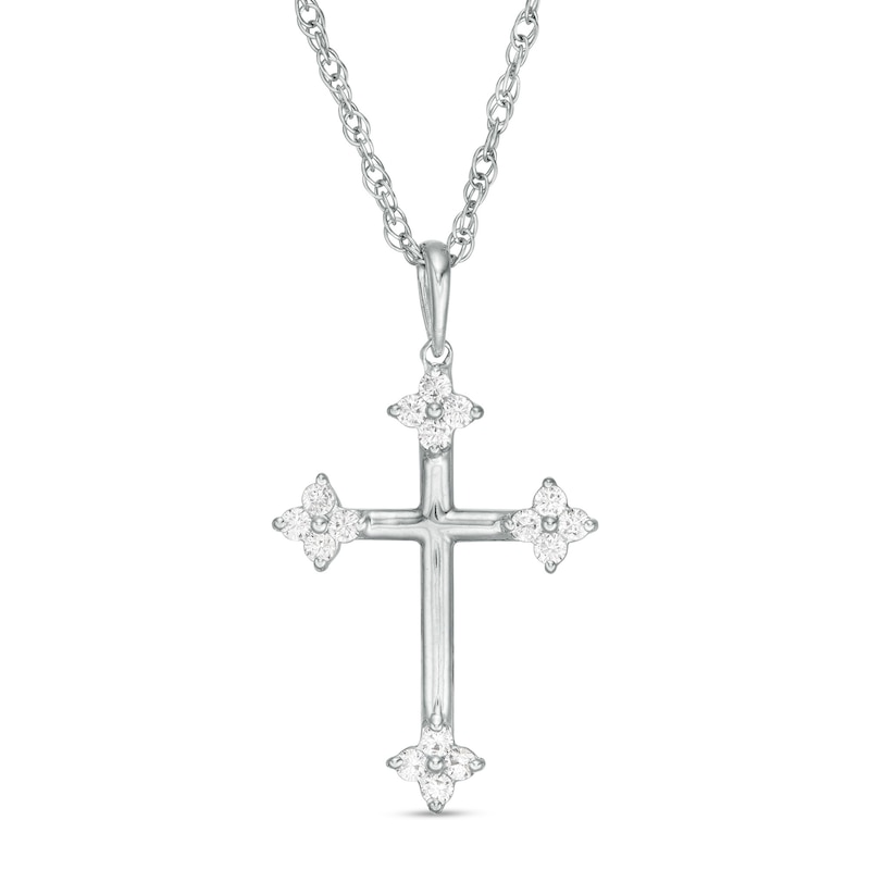 0.145 CT. T.W. Diamond Clover Cross Pendant in 10K White Gold