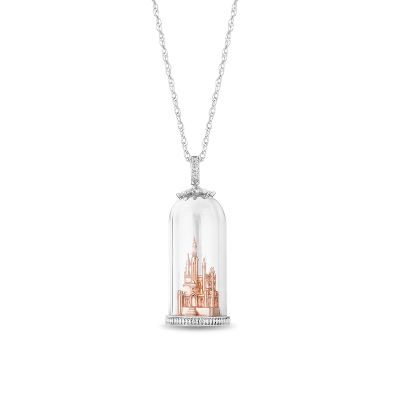 Enchanted Disney Princess Diamond Accent Castle in Glass Dome Pendant in Sterling Silver and 10K Rose Gold - 24"|Peoples Jewellers