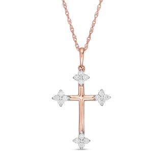 0.145 CT. T.W. Diamond Clover Cross Pendant in 10K Rose Gold