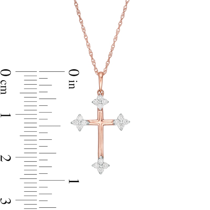 Main Image 3 of 0.145 CT. T.W. Diamond Clover Cross Pendant in 10K Rose Gold