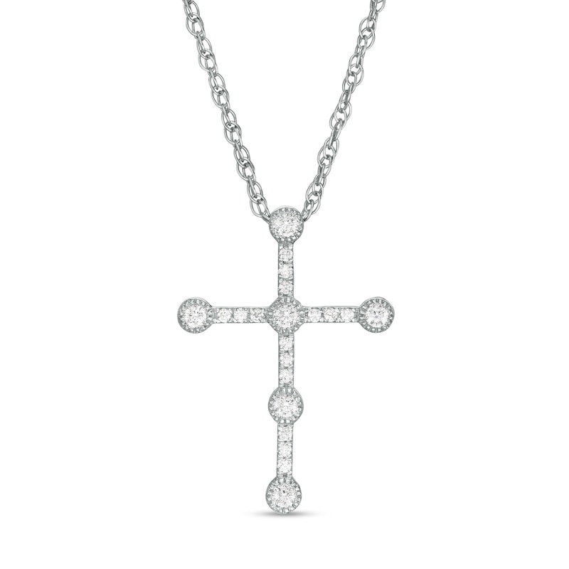 0.145 CT. T.W. Diamond Vintage-Style Cross Pendant in 10K White Gold|Peoples Jewellers