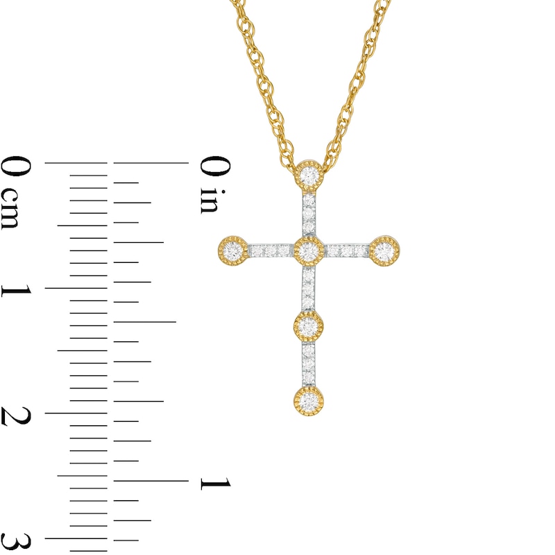 Main Image 3 of 0.145 CT. T.W. Diamond Vintage-Style Cross Pendant in 10K Two-Tone Gold