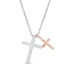 Thumbnail Image 0 of 0.086 CT. T.W. Diamond Double Cross Pendant in Sterling Silver and 10K Rose Gold