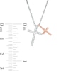 Thumbnail Image 2 of 0.086 CT. T.W. Diamond Double Cross Pendant in Sterling Silver and 10K Rose Gold