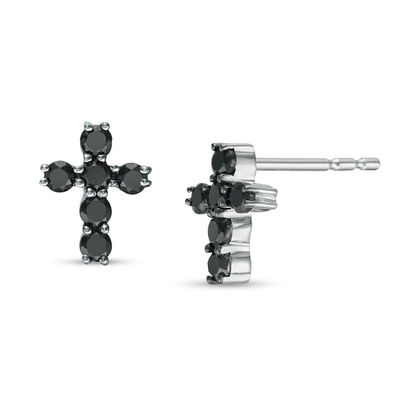 0.29 CT. T.W. Black Diamond Cross Stud Earrings in 10K White Gold