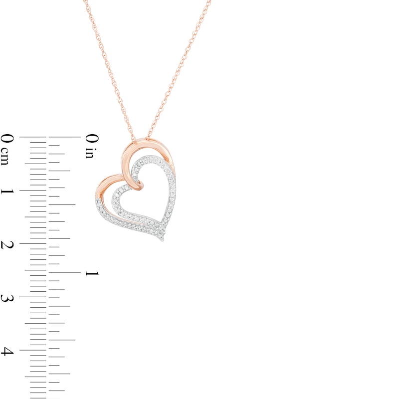 0.085 CT. T.W. Diamond Double Tilted Heart Pendant in 10K Rose Gold