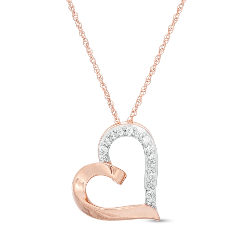 0.085 CT. T.W. Diamond Tilted Heart Pendant in 10K Rose Gold|Peoples Jewellers