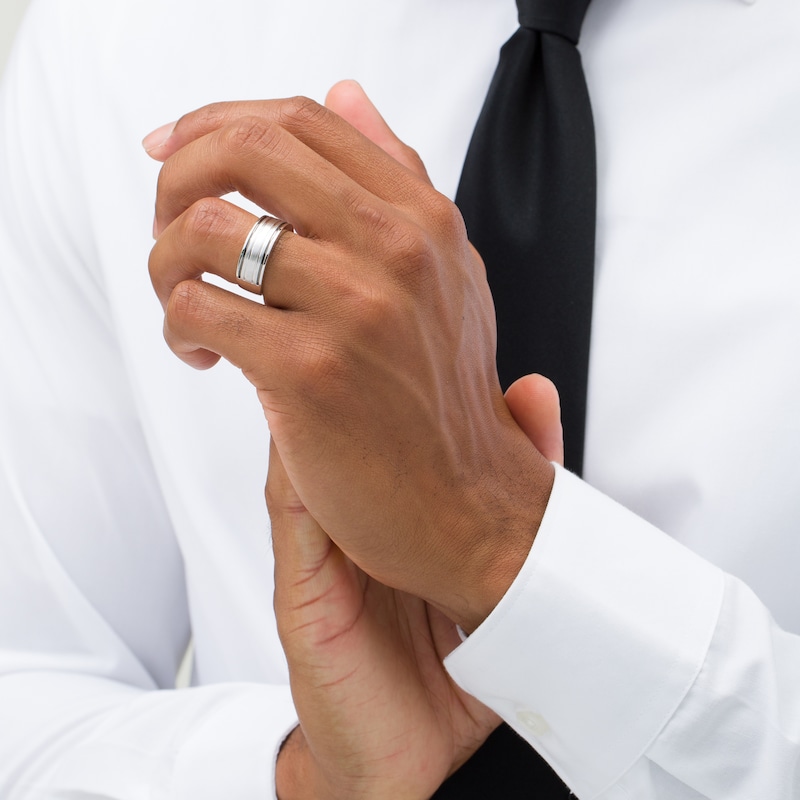 Main Image 2 of Vera Wang Men's Grooved Wedding Band in 14K White Gold and Black Rhodium
