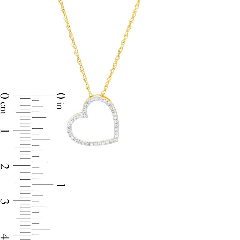 0.068 CT. T.W. Diamond Tilted Heart Outline Pendant in 10K Gold