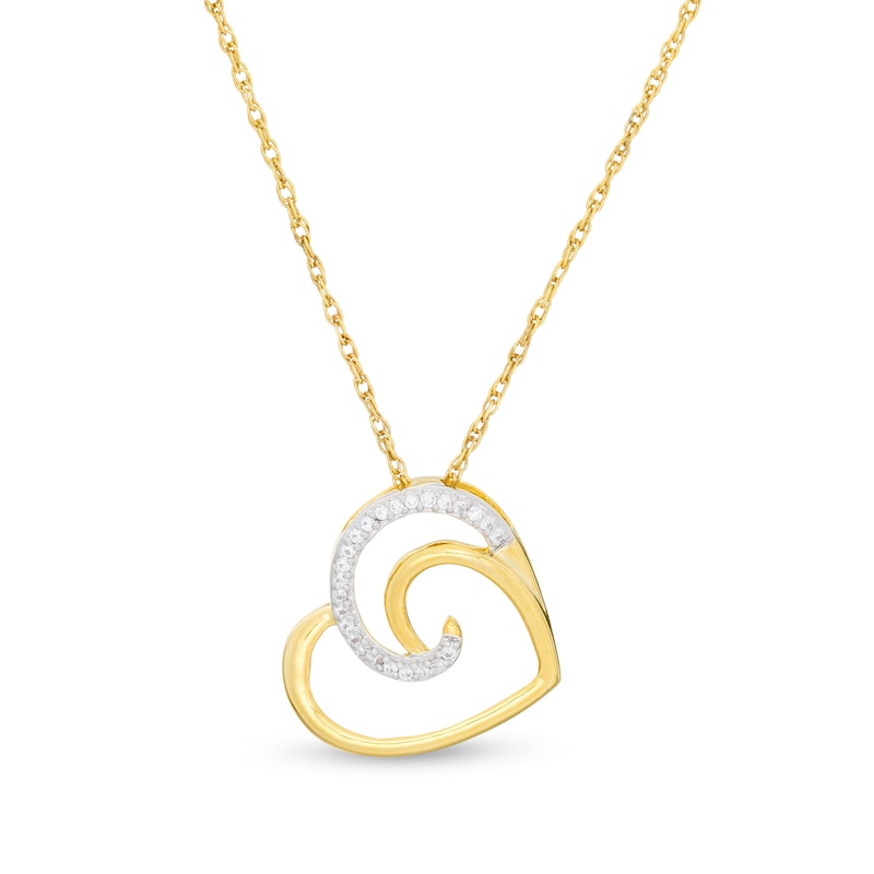 0.04 CT. T.W. Diamond Swirl Tilted Heart Pendant in 10K Gold|Peoples Jewellers