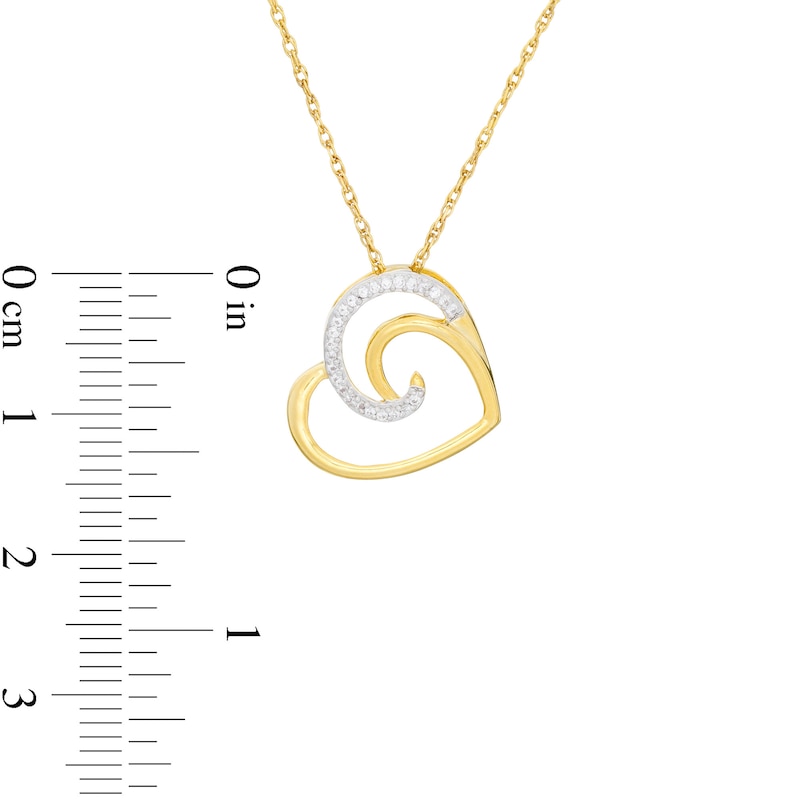 0.04 CT. T.W. Diamond Swirl Tilted Heart Pendant in 10K Gold
