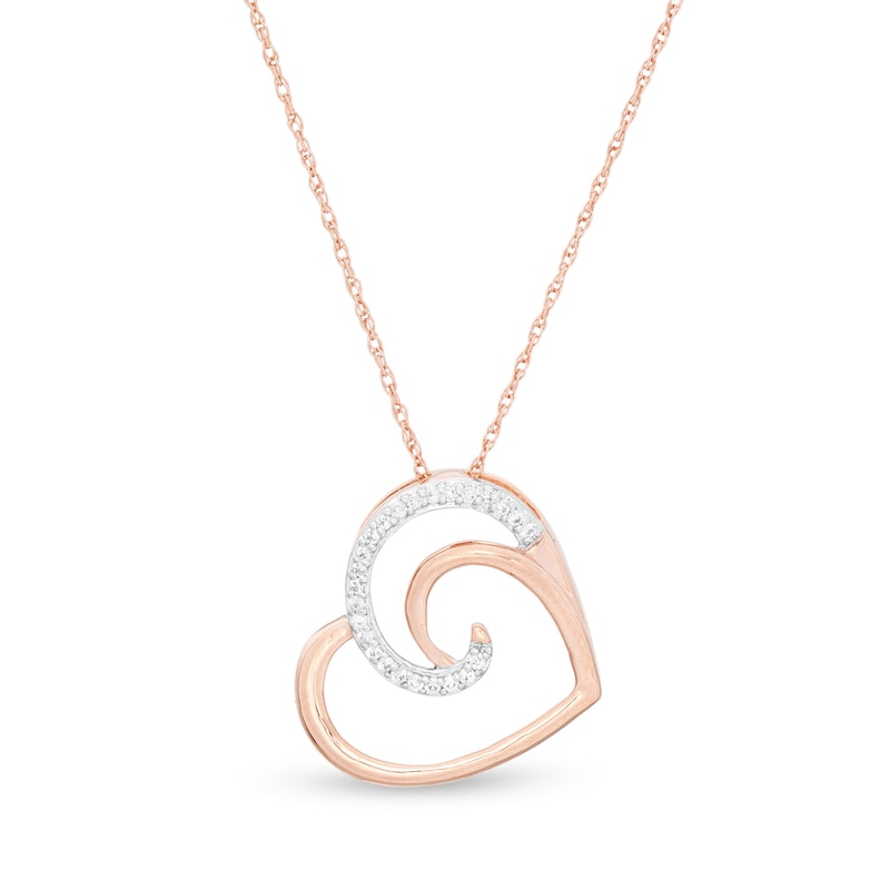 0.04 CT. T.W. Diamond Swirl Tilted Heart Pendant in 10K Rose Gold|Peoples Jewellers