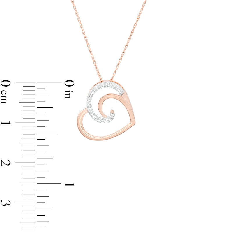 0.04 CT. T.W. Diamond Swirl Tilted Heart Pendant in 10K Rose Gold