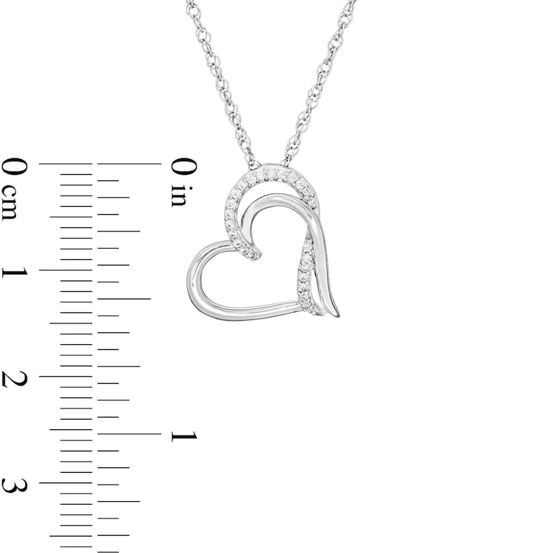 Main Image 3 of 0.065 CT. T.W. Diamond Double Side Tilted Heart Pendant in Sterling Silver