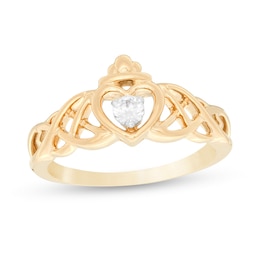 0.085 CT. Diamond Solitaire Heart Crown Celtic Scroll Ring in 10K Gold