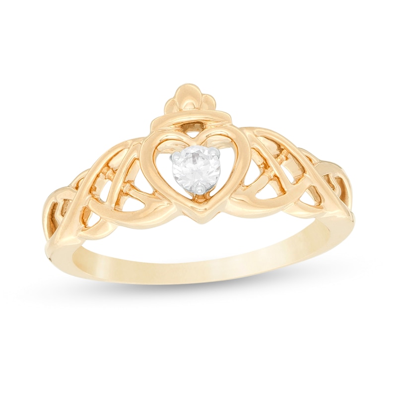 0.085 CT. Diamond Solitaire Heart Crown Celtic Scroll Ring in 10K Gold