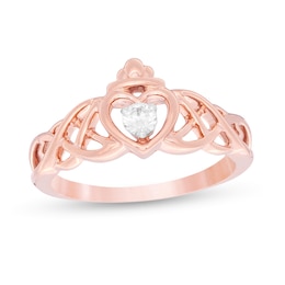 0.085 CT. Diamond Solitaire Heart Crown Celtic Scroll Ring in 10K Rose Gold