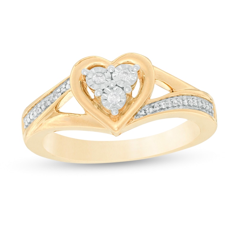 0.04 CT. T.W. Diamond Heart Split Shank Promise Ring in Sterling Silver and 14K Gold Plate|Peoples Jewellers