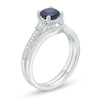 Thumbnail Image 3 of 6.0mm Blue Sapphire and 0.20 CT. T.W. Diamond Bridal Set in 14K White Gold