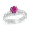 Thumbnail Image 1 of 6.0mm Ruby and 0.20 CT. T.W. Diamond Bridal Set in 14K White Gold