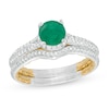 Thumbnail Image 0 of 6.0mm Emerald and 0.33 CT. T.W. Diamond Frame Double Row Bridal Set in 14K Two-Tone Gold