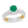Thumbnail Image 1 of 6.0mm Emerald and 0.33 CT. T.W. Diamond Frame Double Row Bridal Set in 14K Two-Tone Gold
