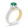 Thumbnail Image 3 of 6.0mm Emerald and 0.33 CT. T.W. Diamond Frame Double Row Bridal Set in 14K Two-Tone Gold