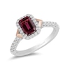 Thumbnail Image 1 of Enchanted Disney Mulan Emerald-Cut Rhodolite Garnet and 0.45 CT. T.W. Diamond Frame Engagement Ring in 14K Two-Tone Gold