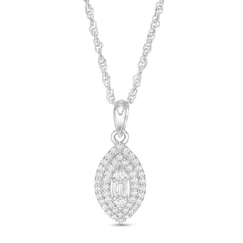 0.25 CT. T.W. Baguette and Round Diamond Double Marquise Frame Pendant in 10K White Gold|Peoples Jewellers