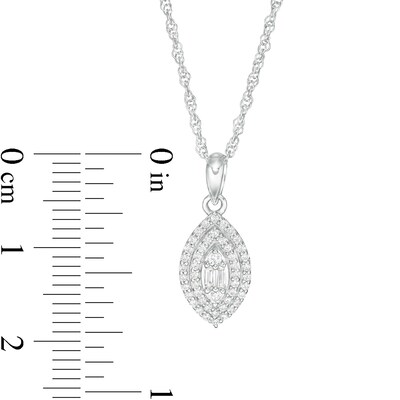 0.25 CT. T.W. Baguette and Round Diamond Double Marquise Frame Pendant in 10K White Gold