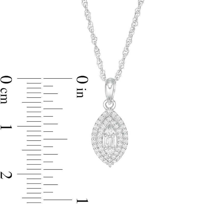 0.25 CT. T.W. Baguette and Round Diamond Double Marquise Frame Pendant in 10K White Gold