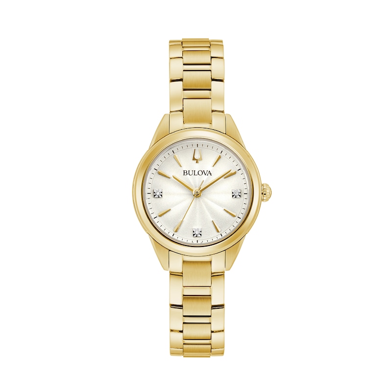 Ladies' Bulova Sutton Diamond Accent Gold-Tone Watch with White Dial (Model: 97P150)