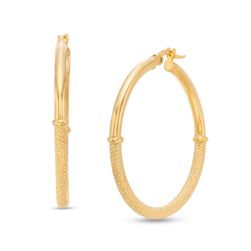 Italian Gold 30.0mm Multi-Finish Collar Hoop Earrings in 14K Gold|Peoples Jewellers