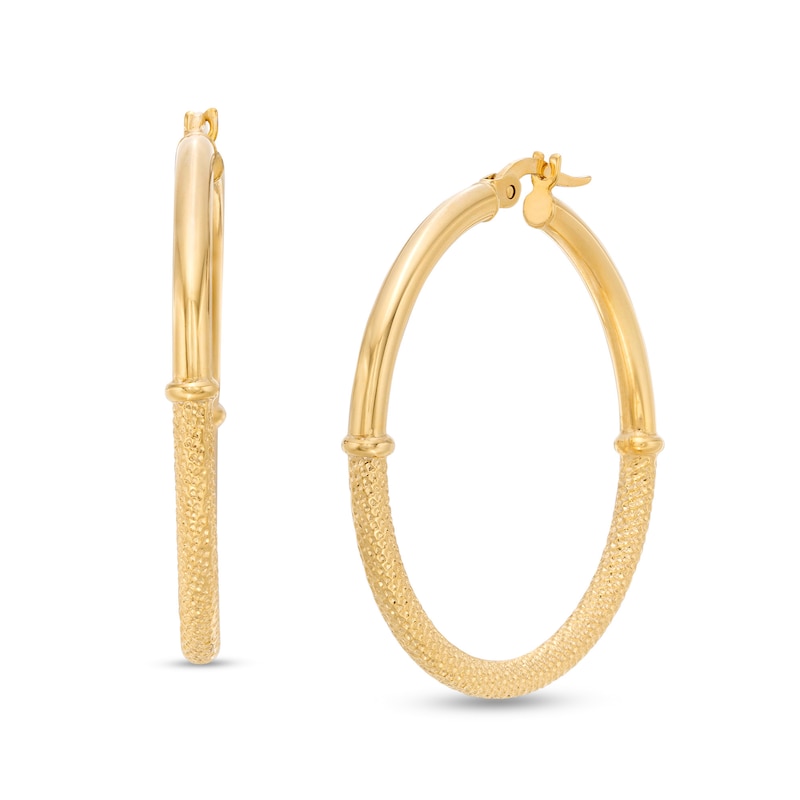 Italian Gold 30.0mm Multi-Finish Collar Hoop Earrings in 14K Gold