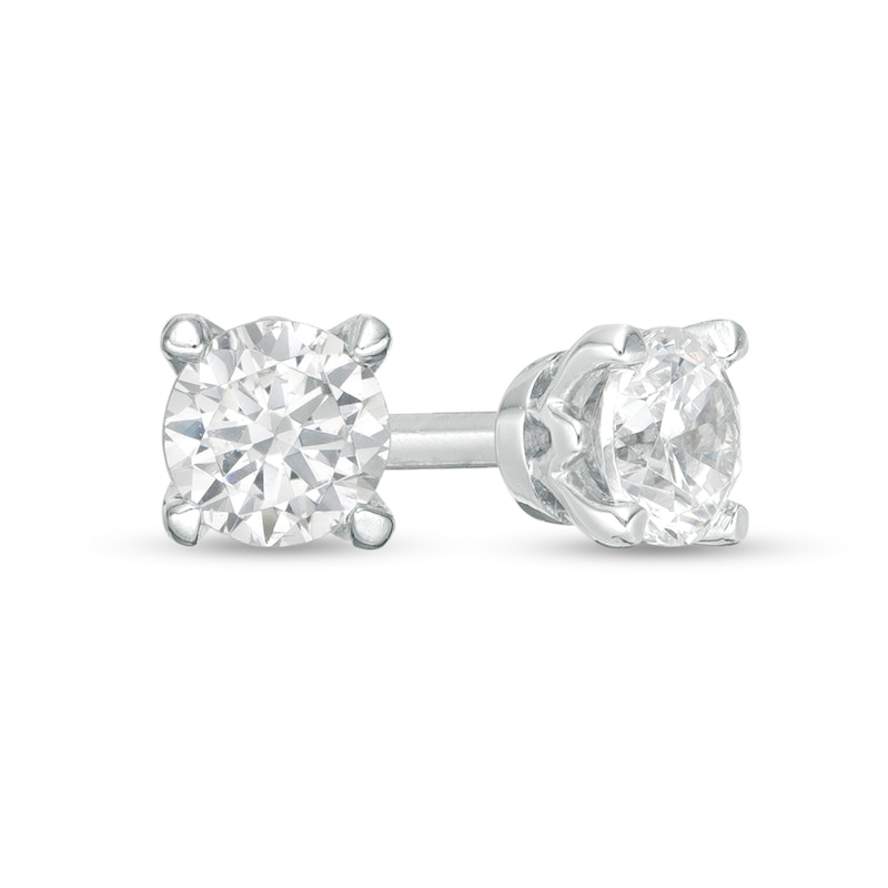 Main Image 1 of Trouvaille Collection 0.20 CT. T.W. DeBeers®-Graded Diamond Solitaire Stud Earrings in 14K White Gold (F/I1)