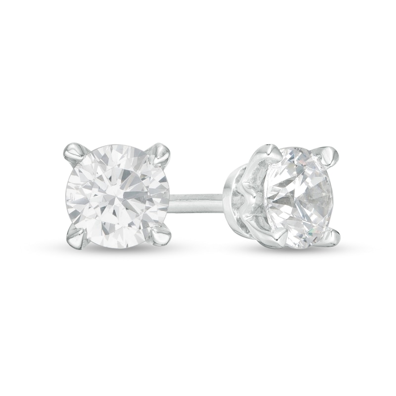 Main Image 1 of Trouvaille Collection 0.50 CT. T.W. DeBeers®-Graded Diamond Solitaire Stud Earrings in 14K White Gold (F/I1)
