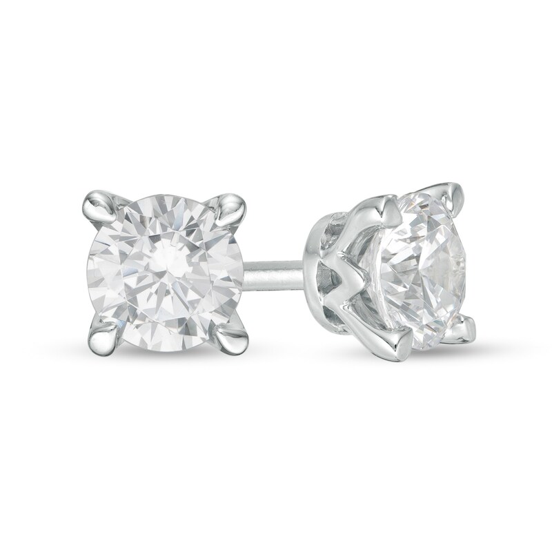 Main Image 1 of Trouvaille Collection 1.00 CT. T.W. DeBeers®-Graded Diamond Solitaire Stud Earrings in 14K White Gold (F/I1)