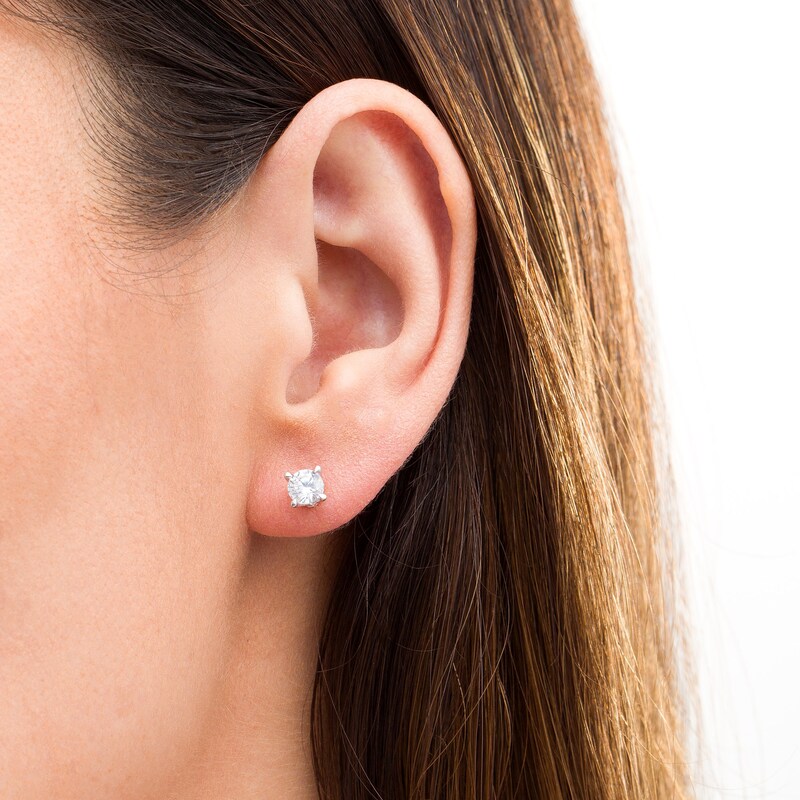 Main Image 2 of Trouvaille Collection 1.00 CT. T.W. DeBeers®-Graded Diamond Solitaire Stud Earrings in 14K White Gold (F/I1)