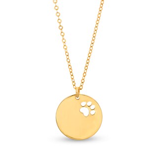 Cut-Out Paw Print Disc Necklace in 10K Gold