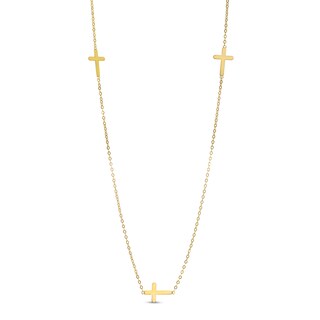 Triple Cross Station Necklace in 10K Gold