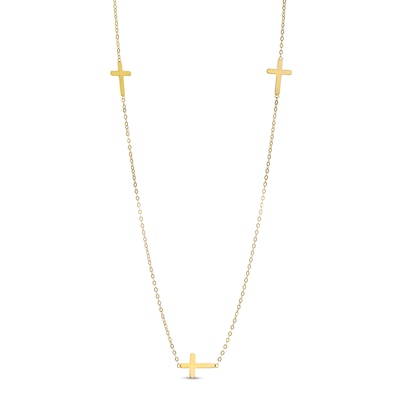 Triple Cross Station Necklace in 10K Gold