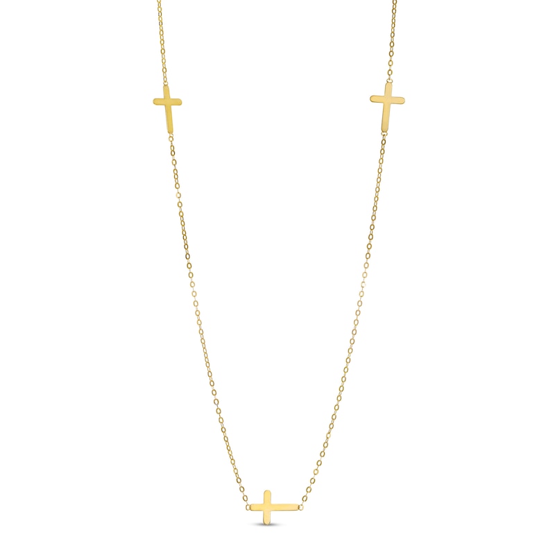 Triple Cross Station Necklace in 10K Gold