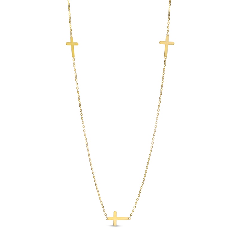 Triple Cross Station Necklace in 10K Gold|Peoples Jewellers