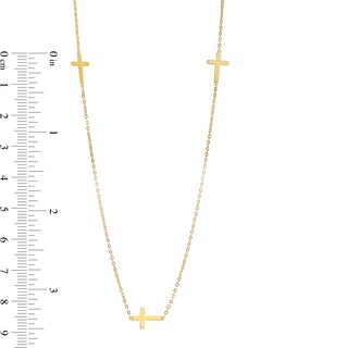 Triple Cross Station Necklace in 10K Gold