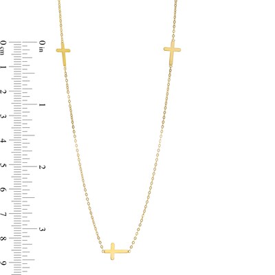 Triple Cross Station Necklace in 10K Gold