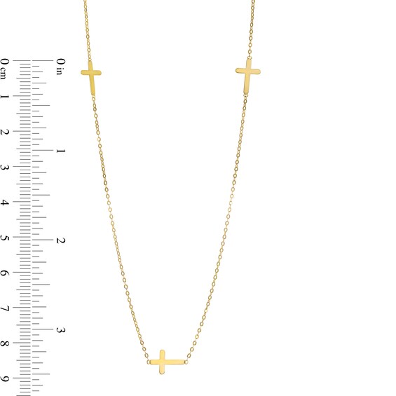 Triple Cross Station Necklace in 10K Gold