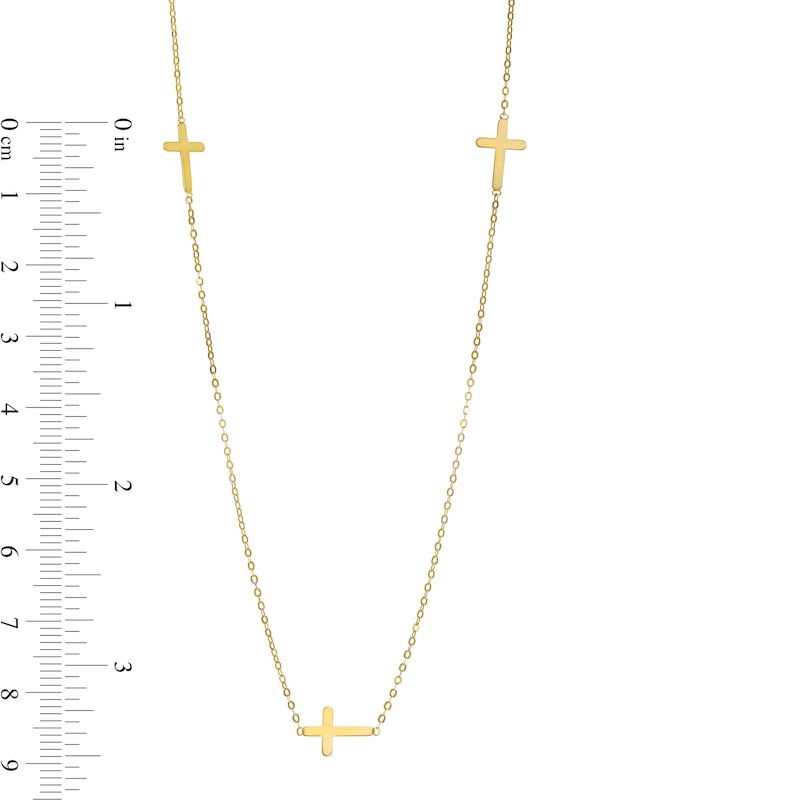 Triple Cross Station Necklace in 10K Gold|Peoples Jewellers