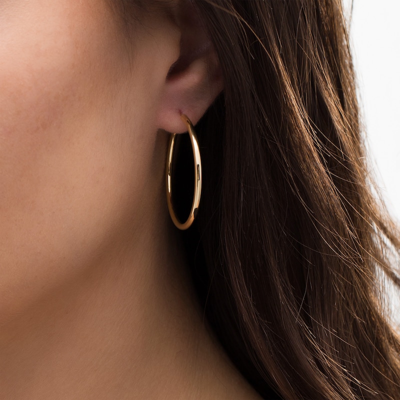 Italian Gold 30.0mm Continuous Tube Hoop Earrings in 14K Gold|Peoples Jewellers