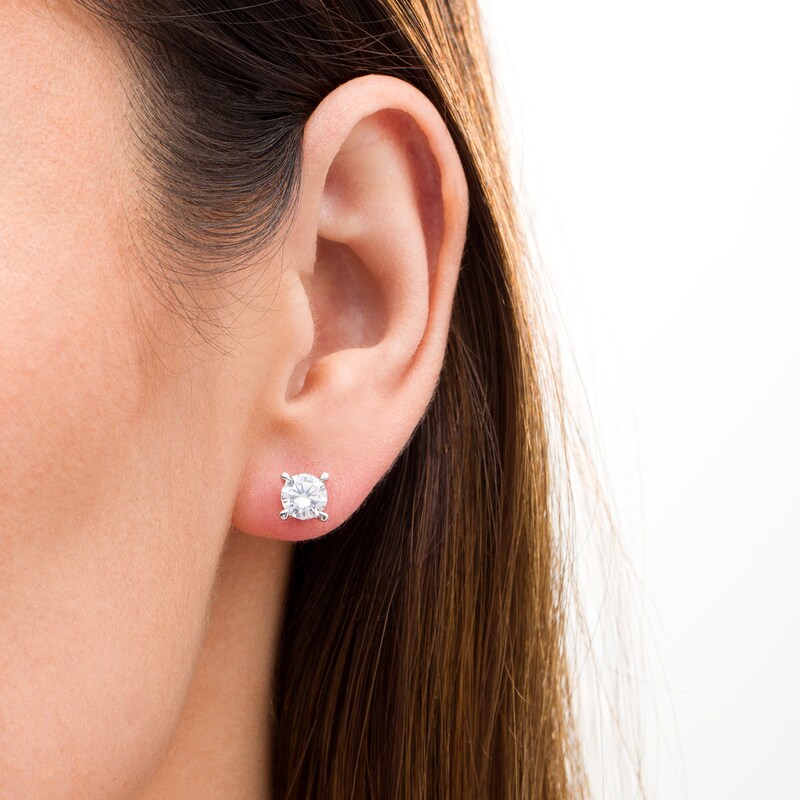Main Image 2 of Trouvaille Collection 2.00 CT. T.W. DeBeers®-Graded Diamond Solitaire Stud Earrings in 14K White Gold (F/I1)